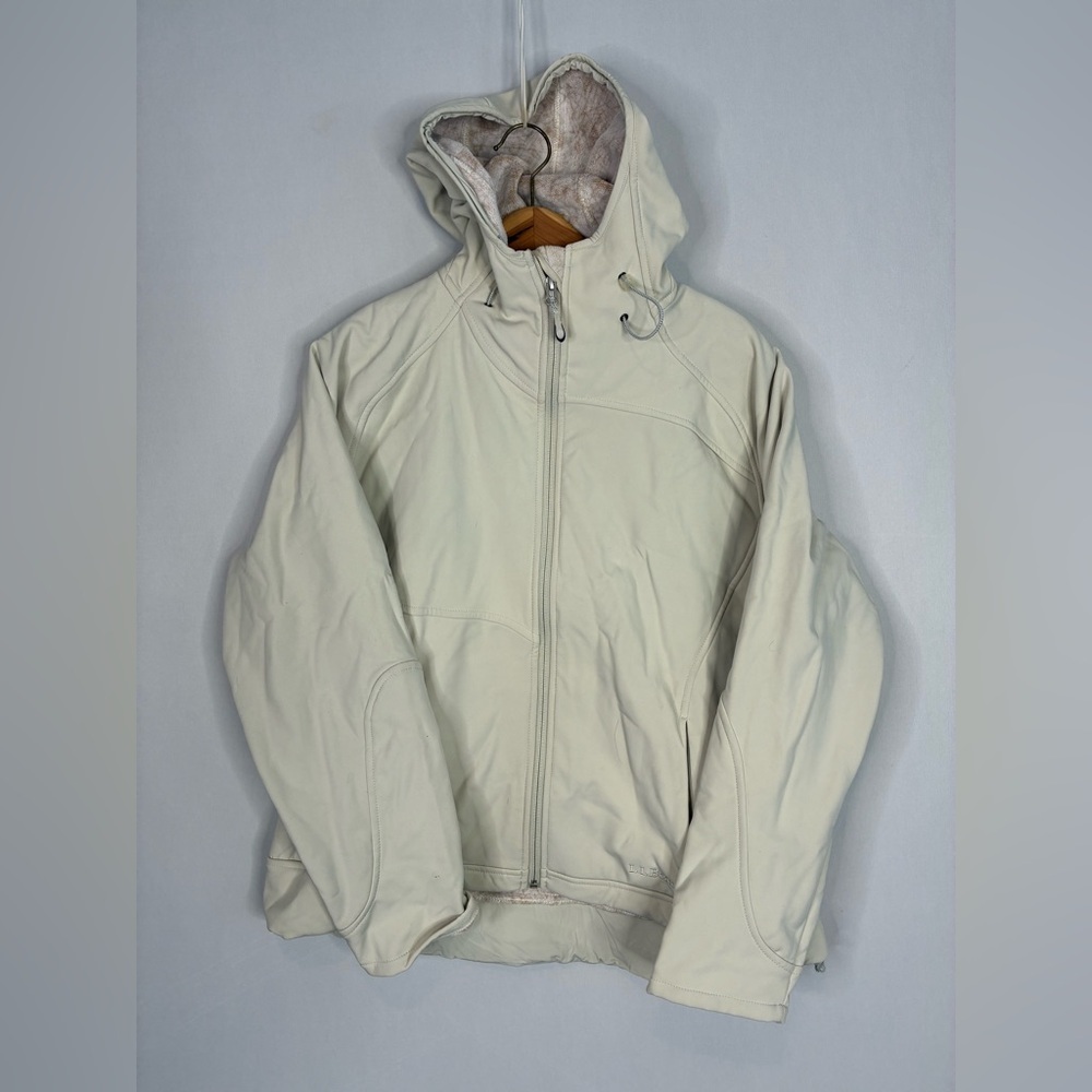 L.L.Bean full-zip fleece jacket in a light, neutral color Size XL